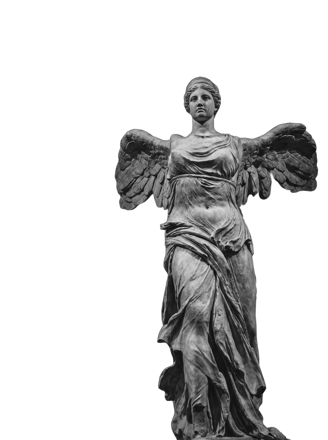 A winged classical figure on a black ground.